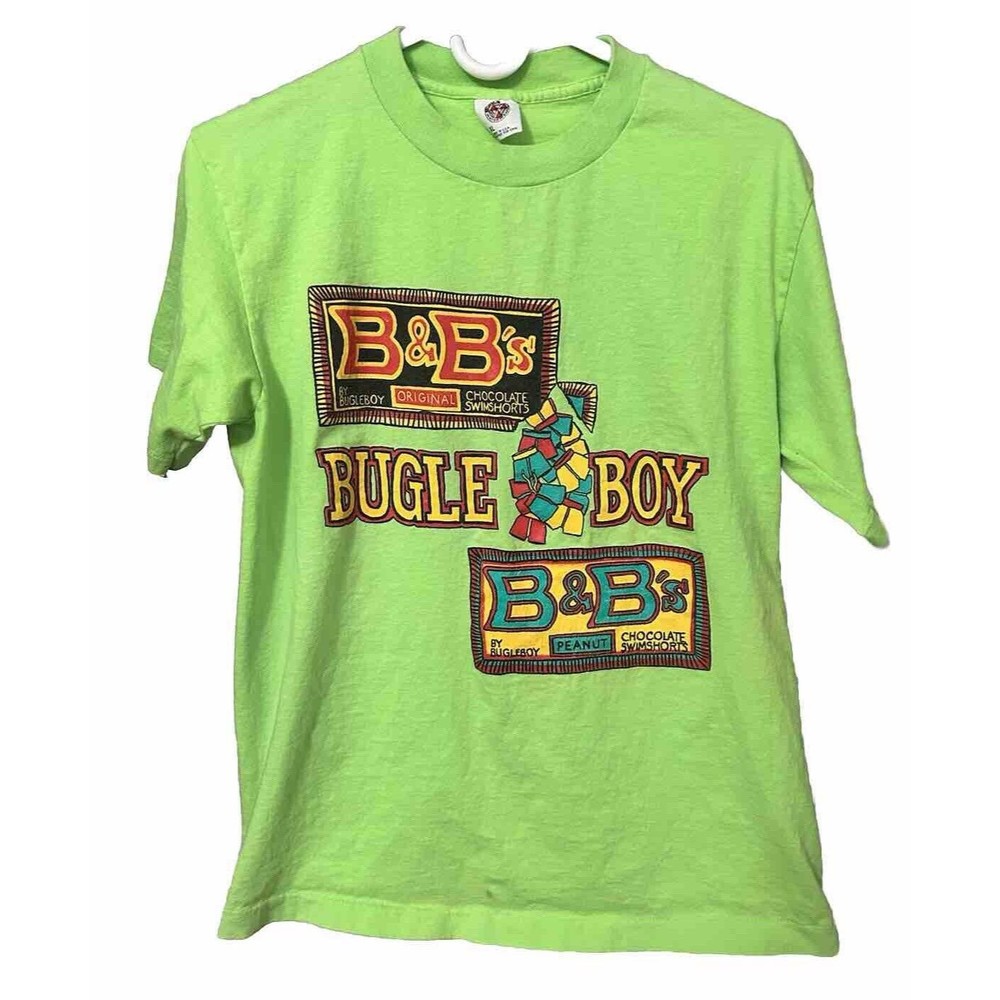 Vintage Bugle Boy's Neon Green T shirt X-Large Retro